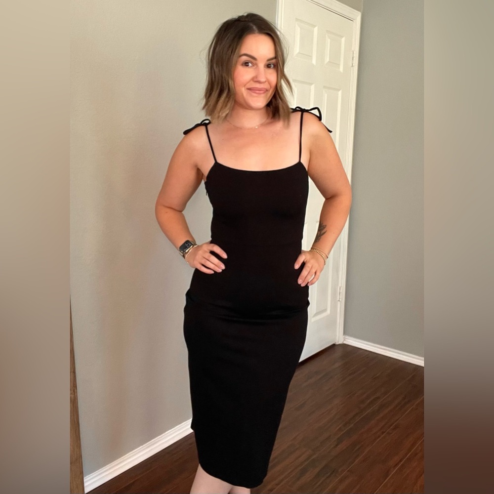REVOLVE LPA black midi dress with tie shoulders
